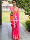Banarasee Handwoven Dual  Color Semi Silk Saree With Floral Buta & Broad Border-Orange & Pink