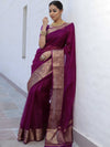 Banarasee Organza Mix Saree With Zari Border-Violet