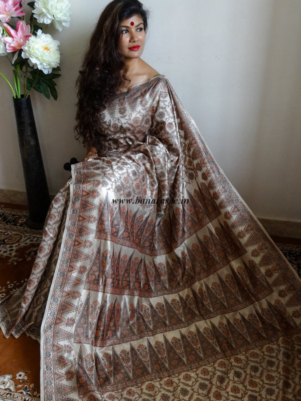 Banarasee/Banarasi Art Silk Saree With Floral Woven Design -Beige