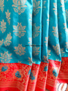 Banarasee/Banarasi Art Silk Sari -Teal Blue And Red