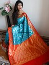 Banarasee/Banarasi Art Silk Sari -Teal Blue And Red