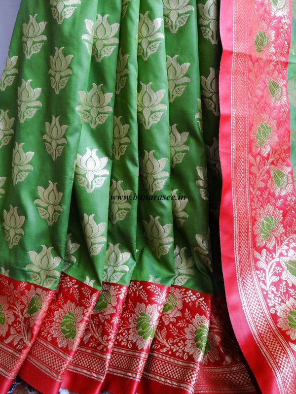 Banarasee/Banarasi Art Silk Sari-Green & Red