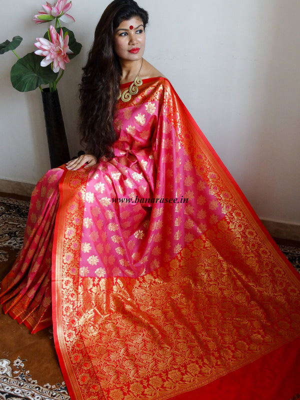 Banarasee/Banarasi Art Silk Sari -Pink & Red