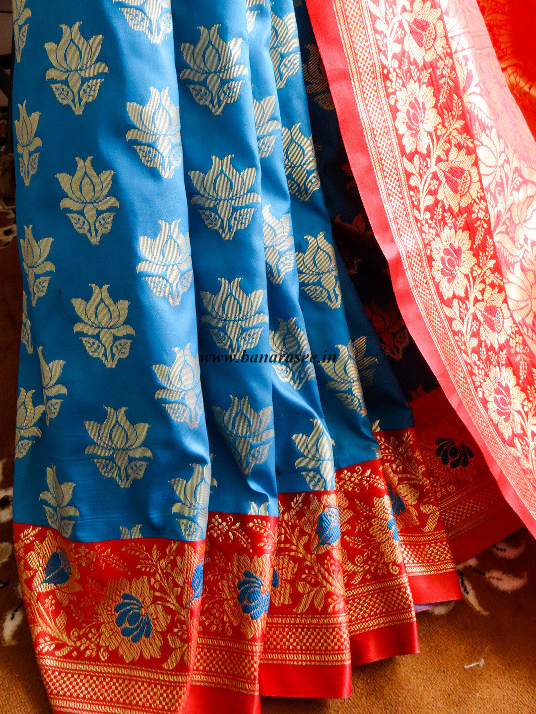 Banarasee/Banarasi Art Silk Sari -Cobalt Blue And Red