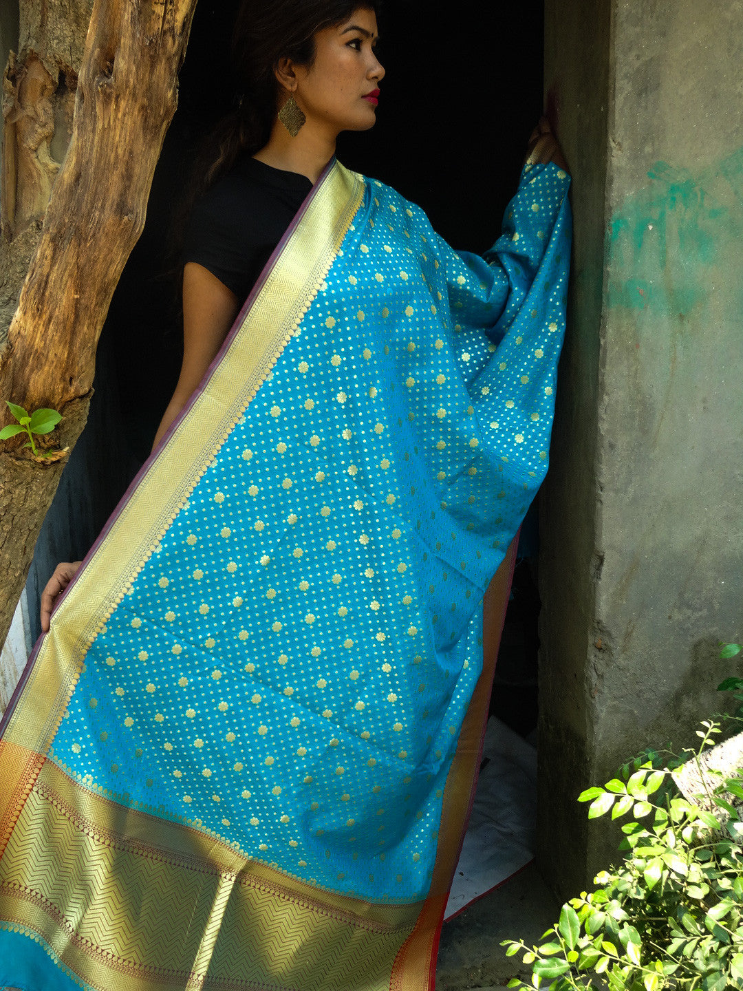 Banarasi/ Banarasee Handwoven Art Silk Dupatta-Blue