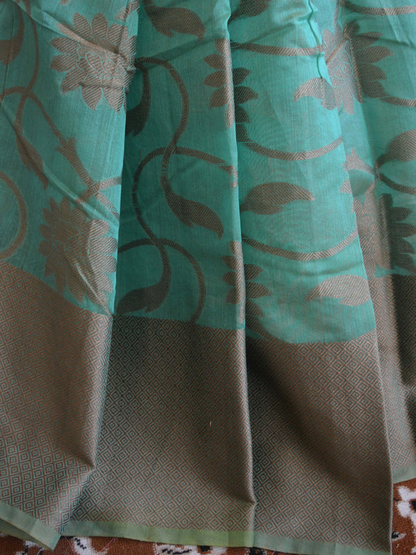 Banarasee/Banarasi Cotton Silk Woven Ghicha Jaal Design Saree -Deep Green