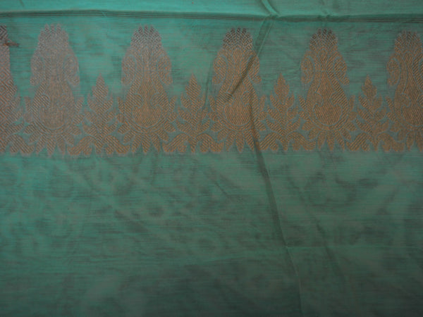 Banarasee/Banarasi Cotton Silk Woven Ghicha Jaal Design Saree -Deep Green