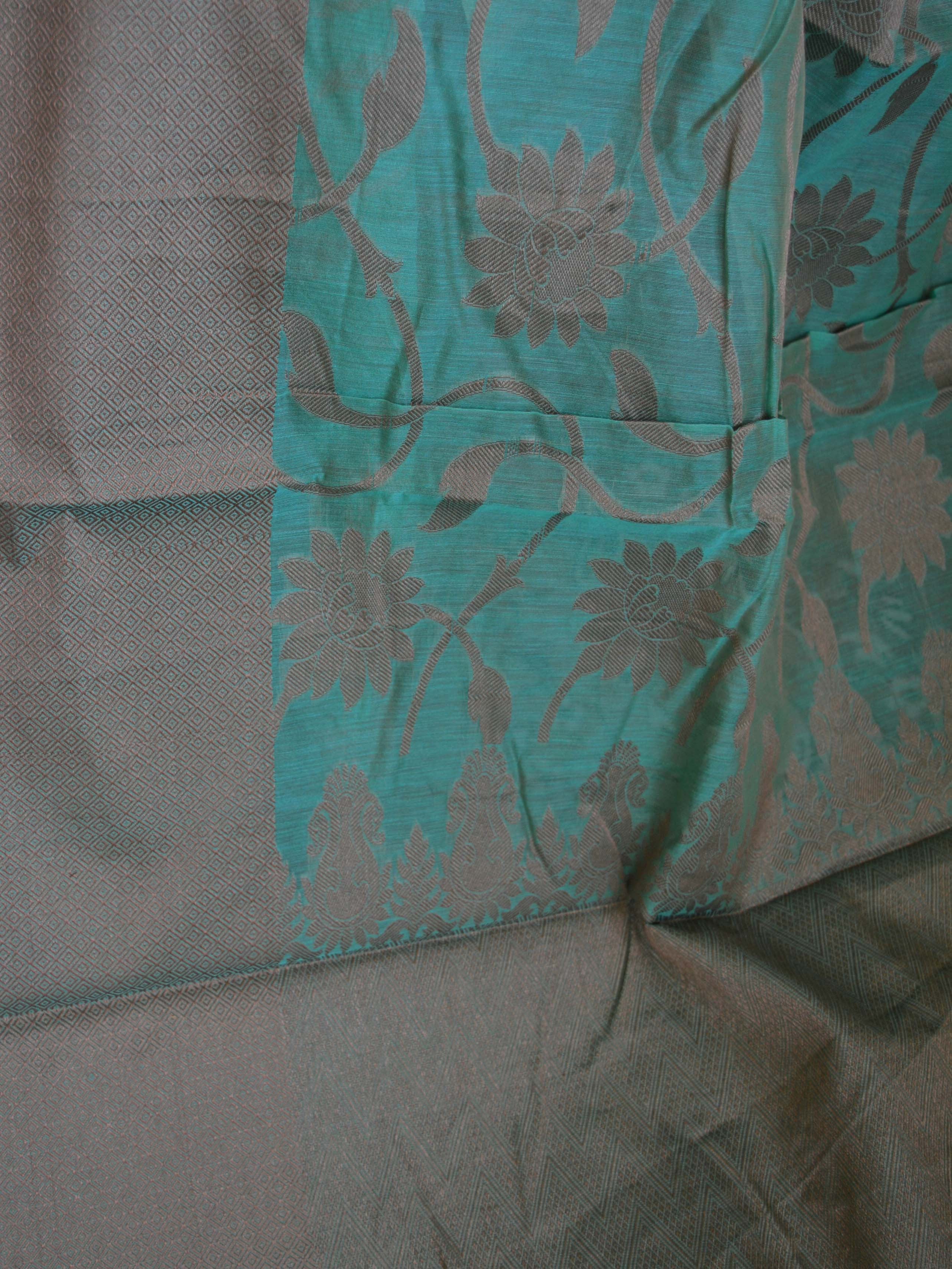 Banarasee/Banarasi Cotton Silk Woven Ghicha Jaal Design Saree -Deep Green
