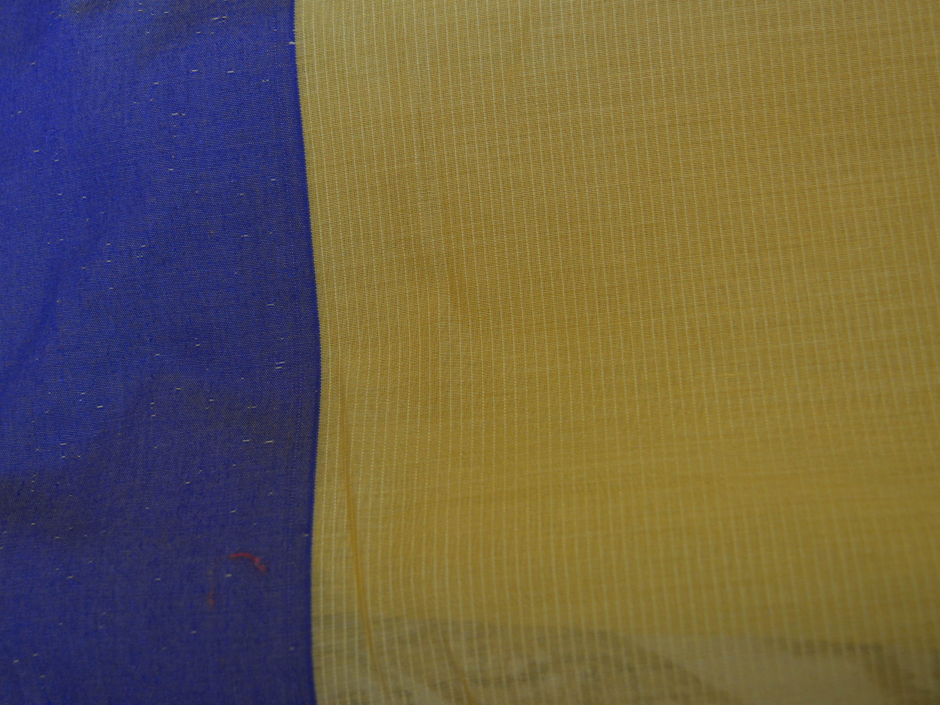 Banarasee Soft Cotton Saree With Zari Deer Motifs On Contrast Blue Border-Beige