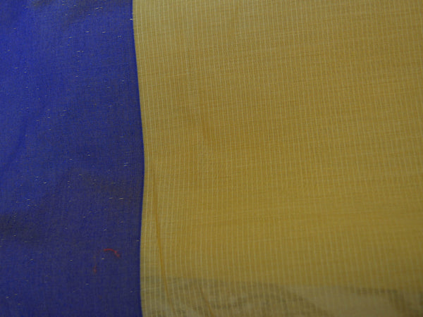 Banarasee Soft Cotton Saree With Zari Deer Motifs On Contrast Blue Border-Beige
