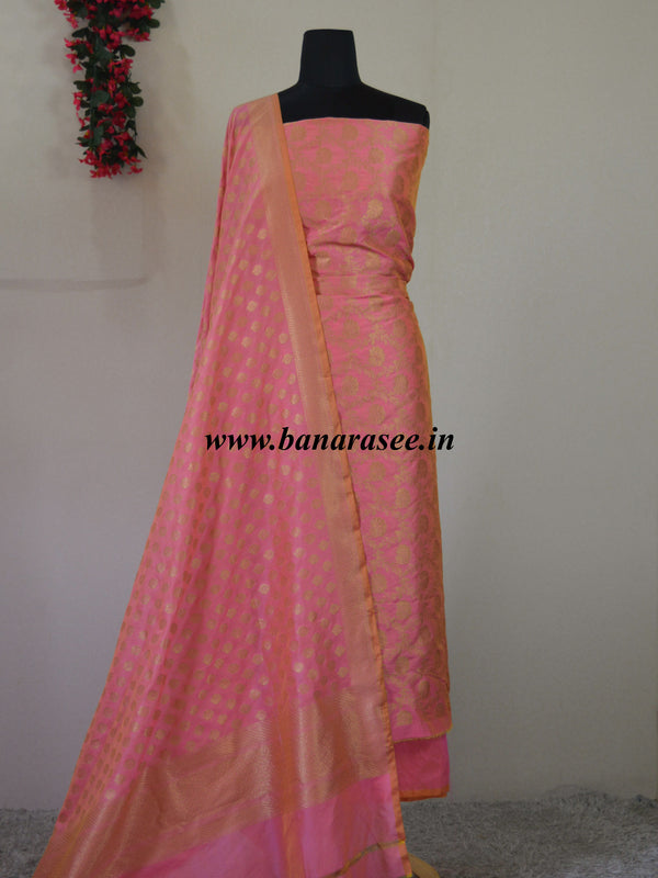 Banarasee/Banarasi Salwar Kameez Semi Silk Zari Jaal Work Fabric-Pink