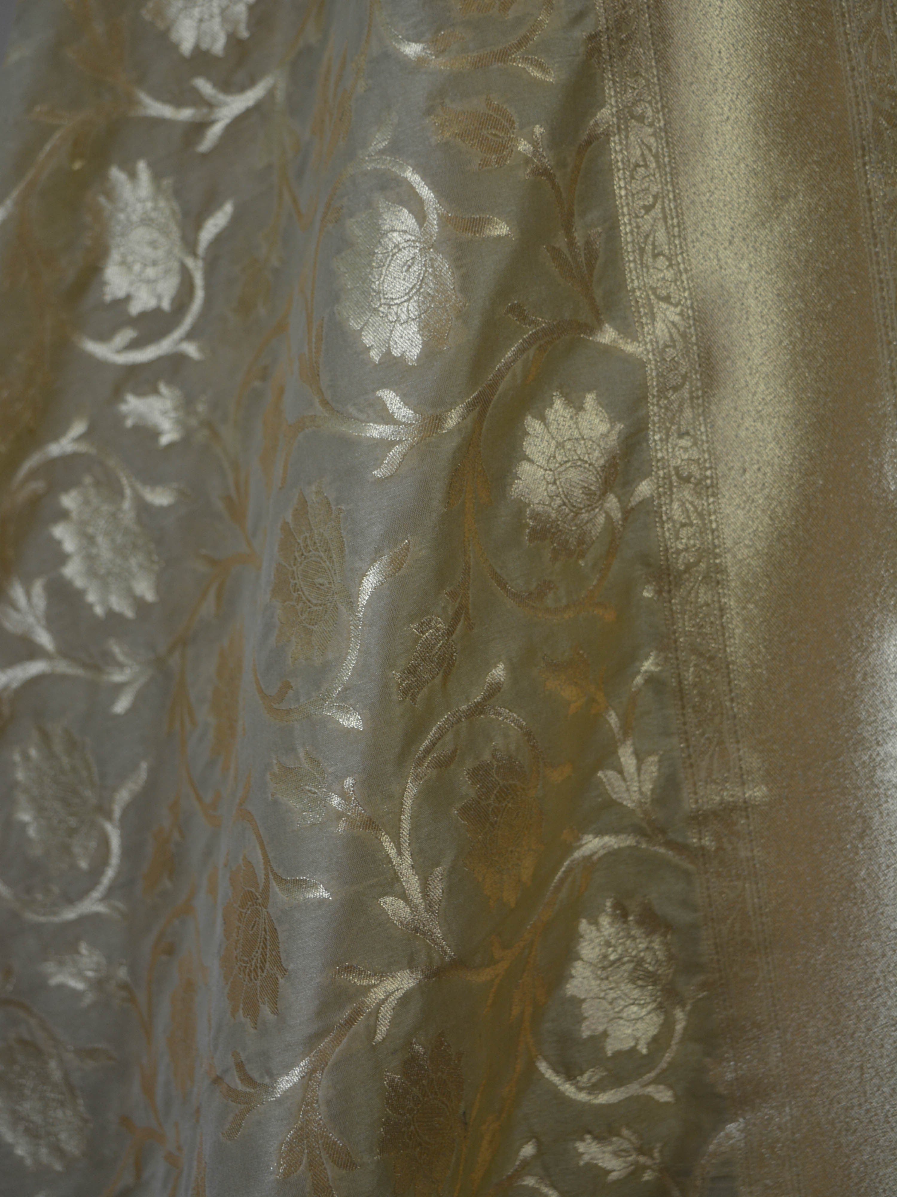 Banarasi Salwar Kameez Semi Katan Silk Zari Buta Work Fabric With Jaal Dupatta-Beige
