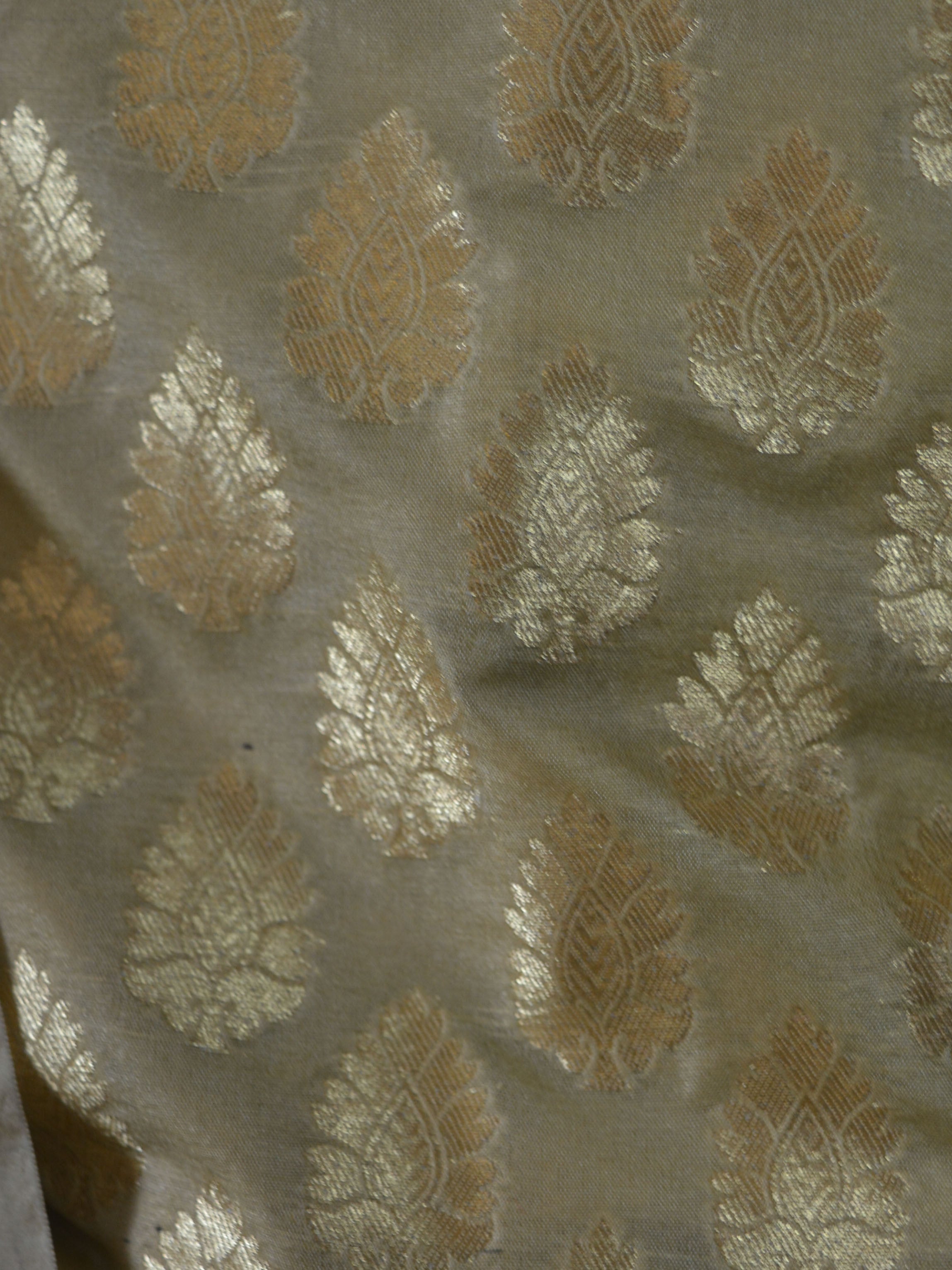 Banarasi Salwar Kameez Semi Katan Silk Zari Buta Work Fabric With Jaal Dupatta-Beige