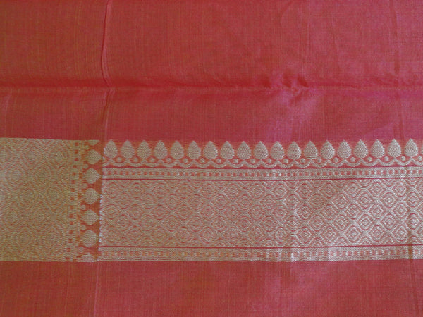 Banarasee/Banarasi  Handloom Cotton Silk Dual Tone Sari With Zari Weaving-Peach