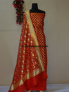 Banarasi Salwar Kameez Semi Katan Silk Zari Buta Work Fabric With Jaal Dupatta-Red