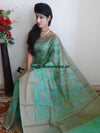 Banarasee/Banarasi Cotton Silk Woven Ghicha Jaal Design Saree -Deep Green
