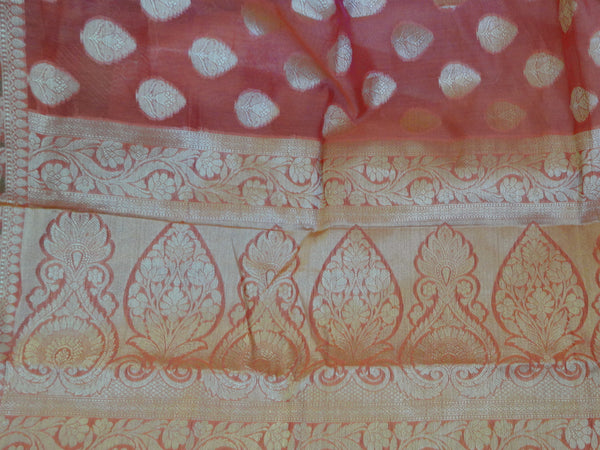 Banarasee Handloom Cotton Silk Mix Saree with Zari Paithani Border-Orange
