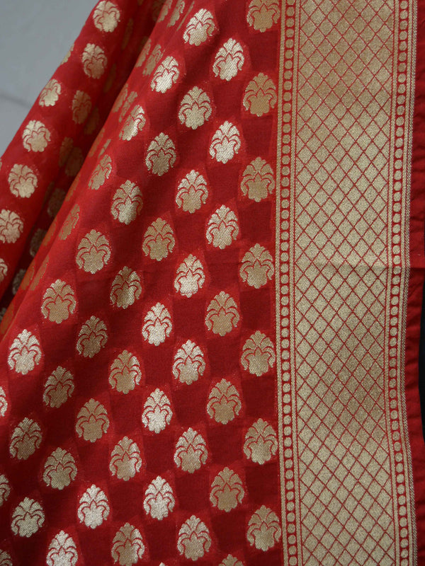 Banarasee Art Silk Dupatta Small Buti Design-Red