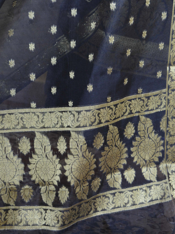 Banarasee Salwar Kameez Cotton Silk Gold Zari Buti Woven Fabric-Black