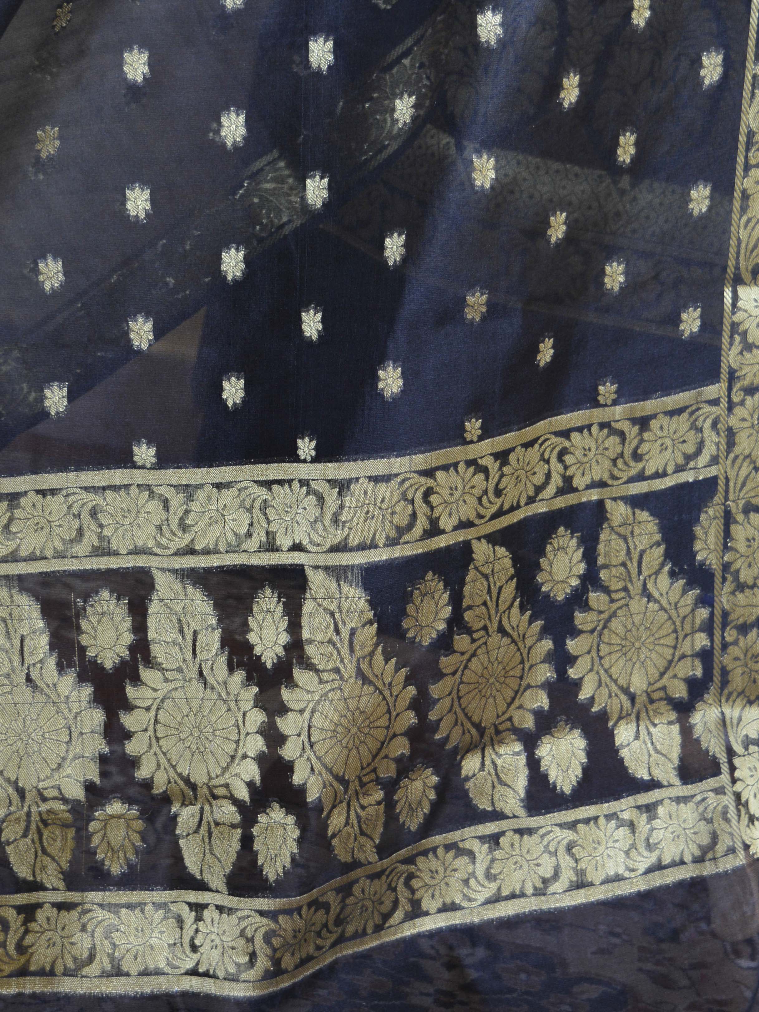 Banarasee Salwar Kameez Cotton Silk Gold Zari Jaal Woven Fabric-Black