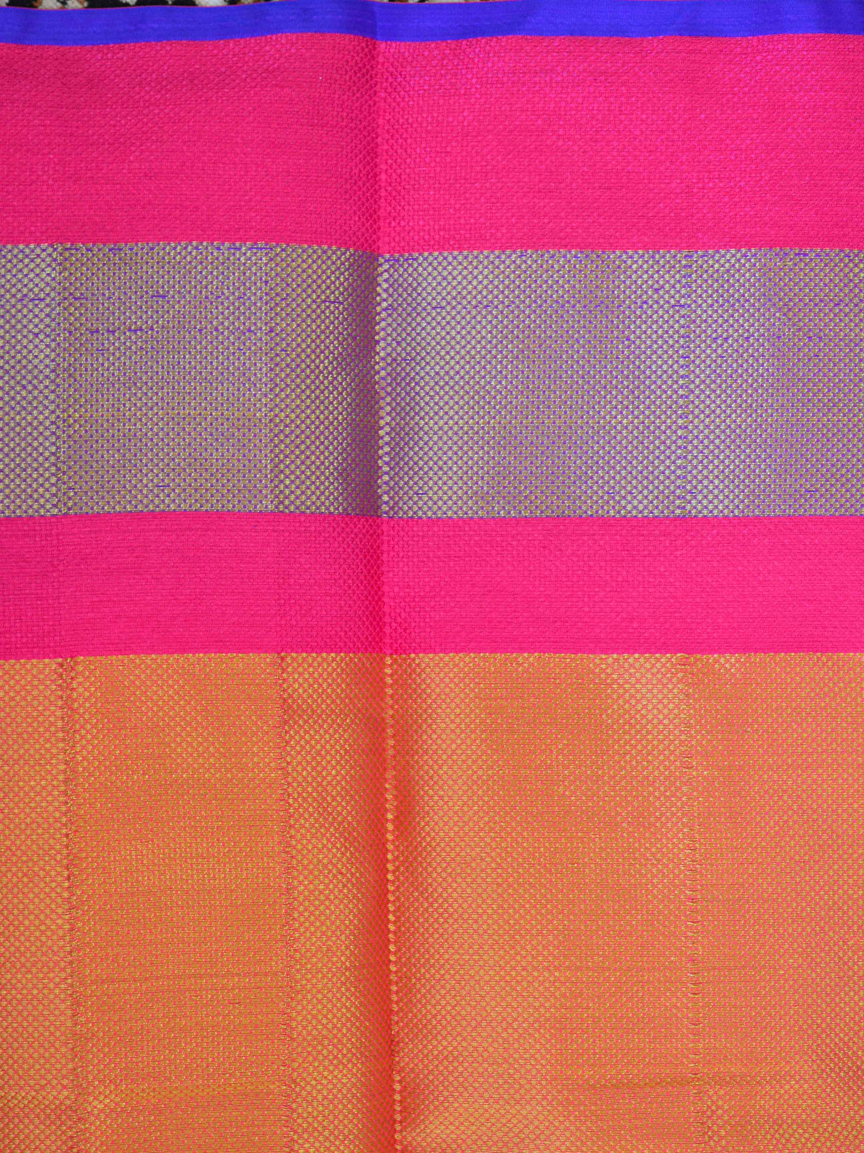 Banarasee Handloom Silk Cotton Saree With Zari Buti & Contrast Floral Border-Green
