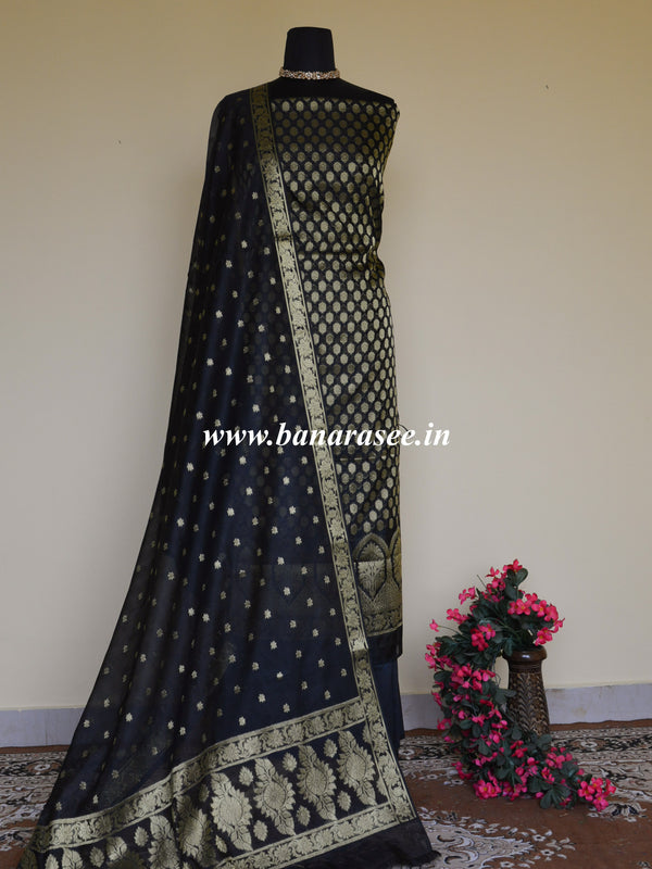 Banarasee Salwar Kameez Cotton Silk Gold Zari Buti Woven Fabric-Black