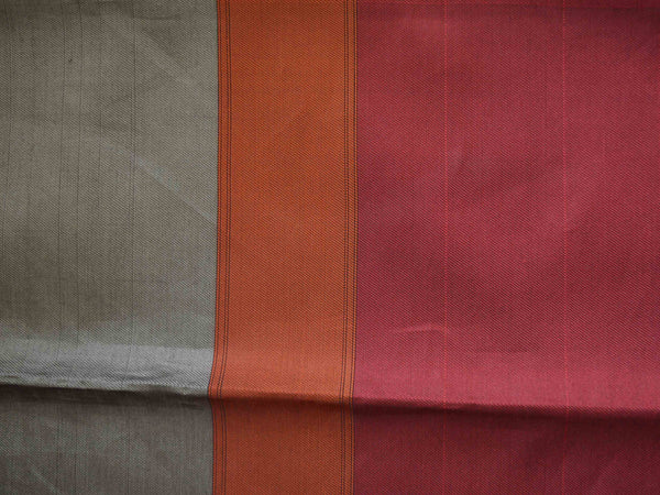 Banarasee Cotton Silk Brown Tanchoi Weave Saree With Contrast Woven Red Border-Black