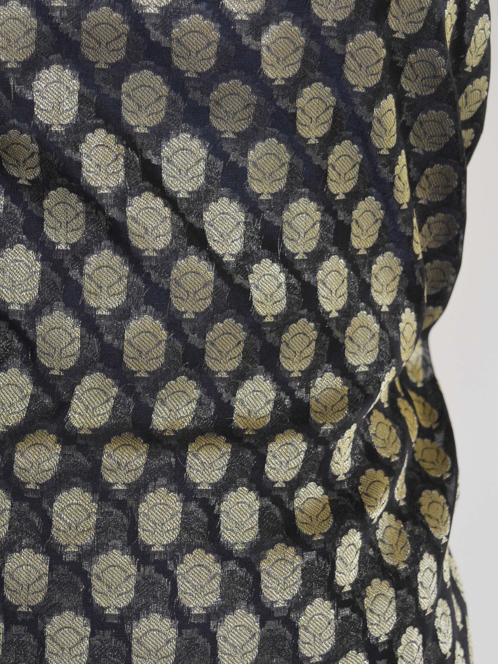 Banarasee Salwar Kameez Cotton Silk Gold Zari Buti Woven Fabric-Black