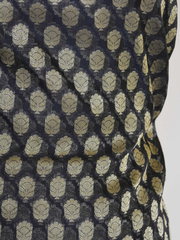 Banarasee Salwar Kameez Cotton Silk Gold Zari Buti Woven Fabric-Black
