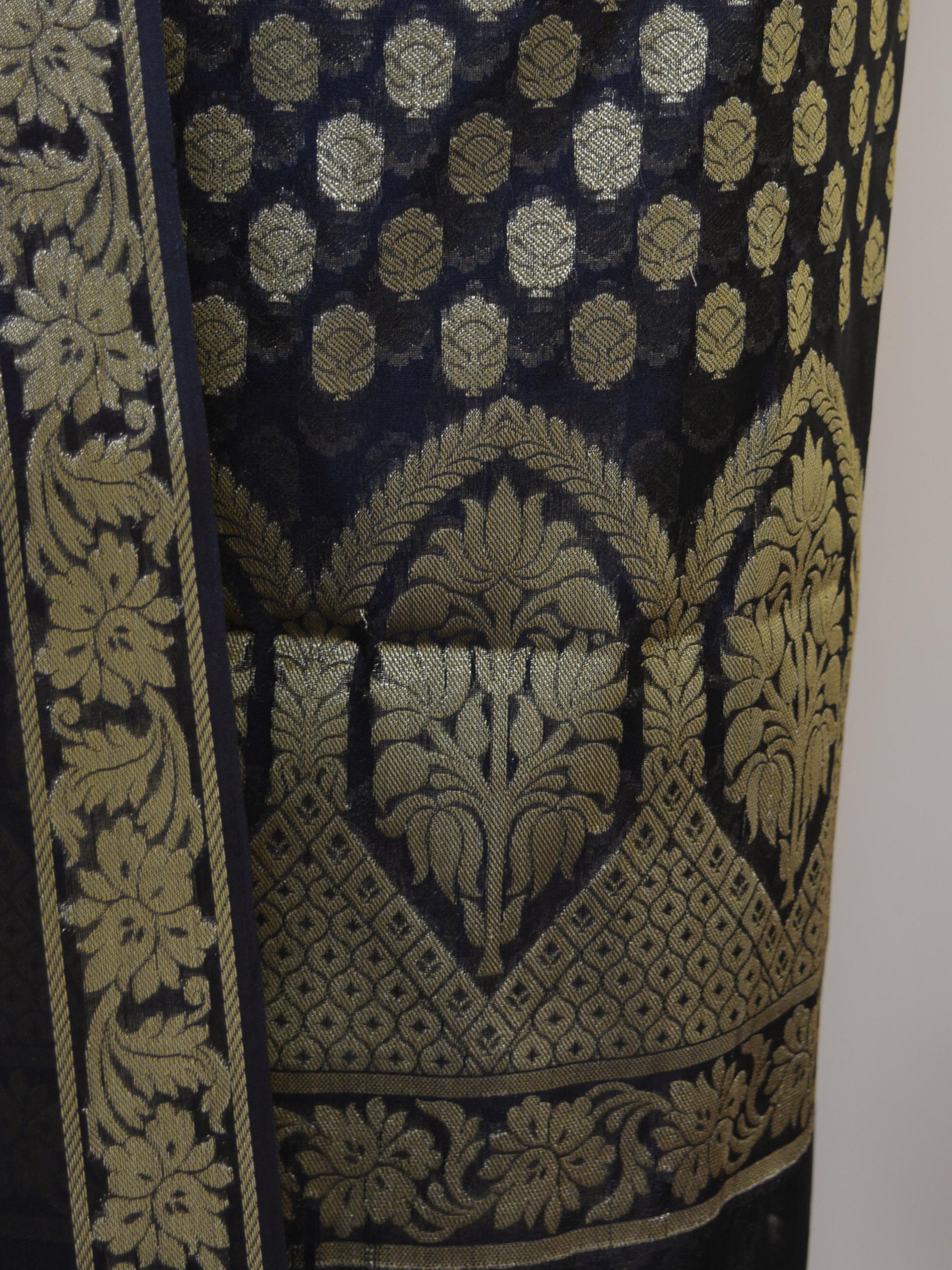 Banarasee Salwar Kameez Cotton Silk Gold Zari Buti Woven Fabric-Black
