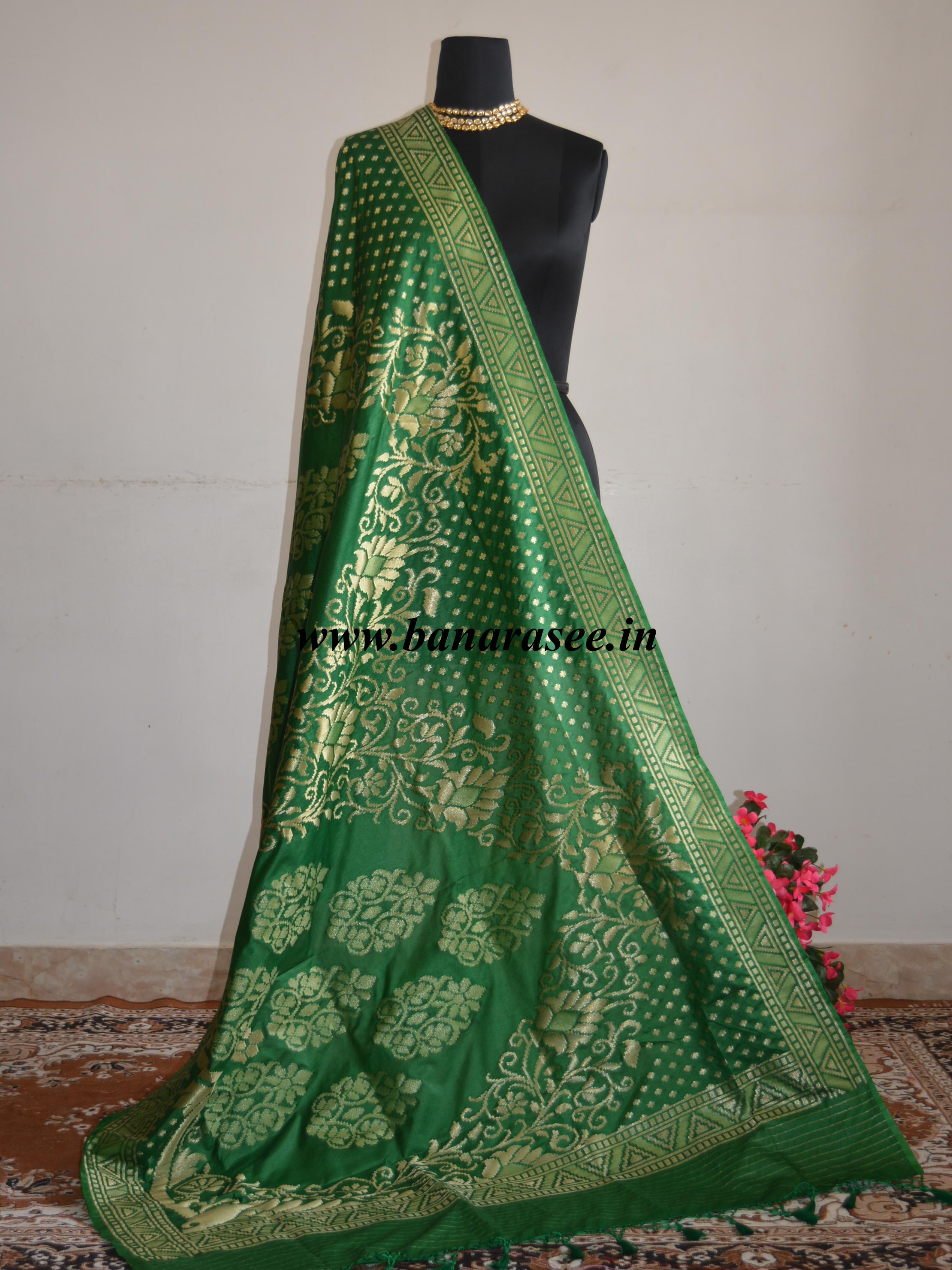 Art Silk Dupatta With Jaal Design-Green