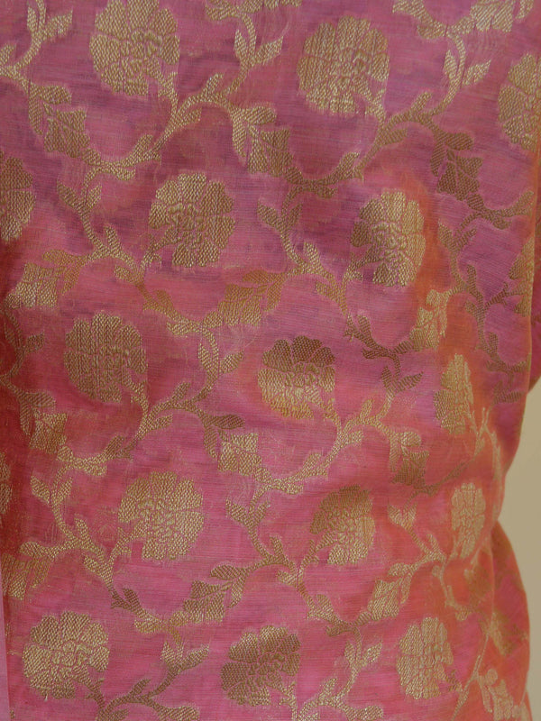Banarasee Salwar Kameez Cotton Silk Gold Zari Jaal Woven Fabric-Peach
