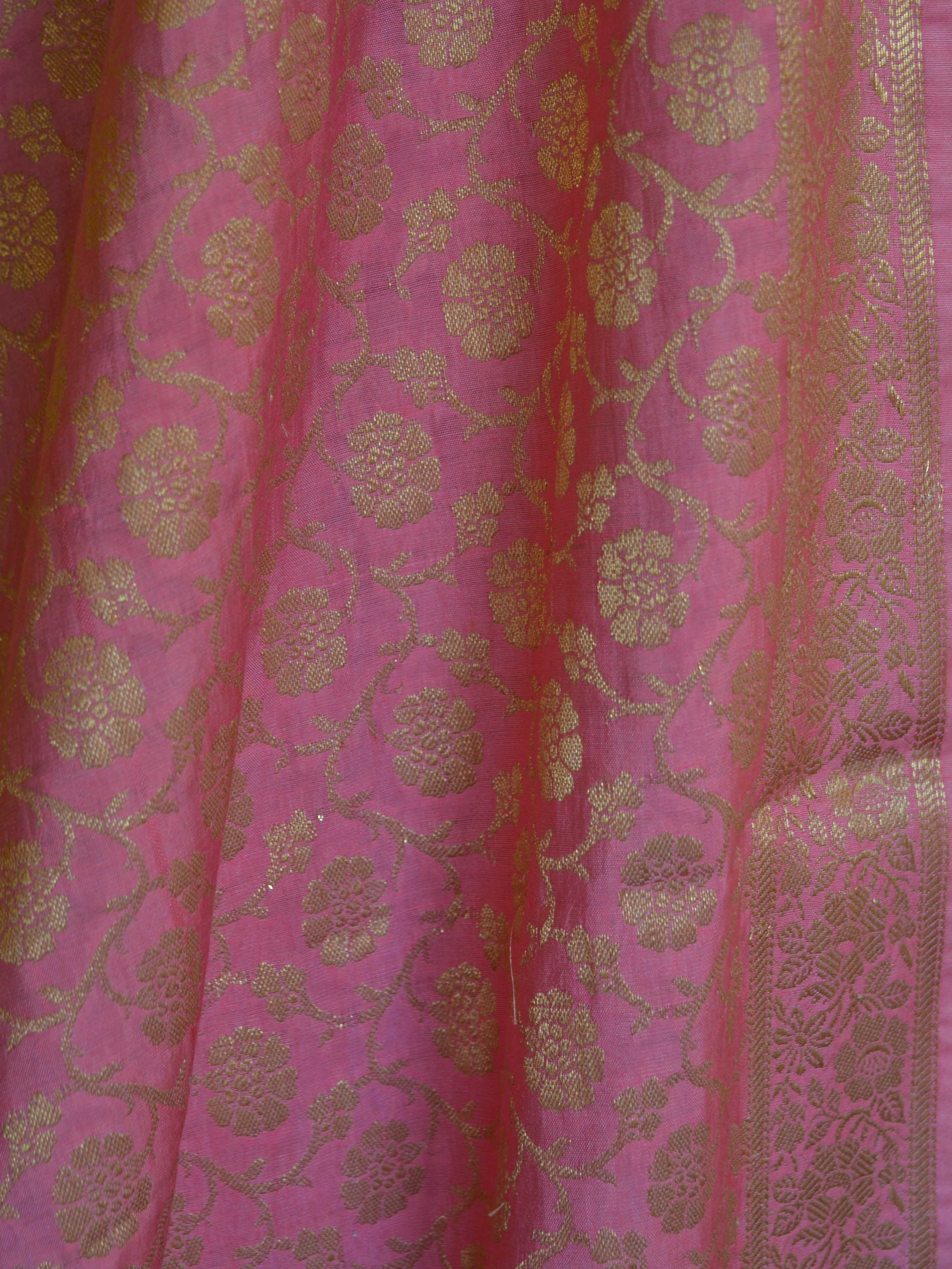 Banarasee Salwar Kameez Cotton Silk Gold Zari Jaal Woven Fabric-Peach