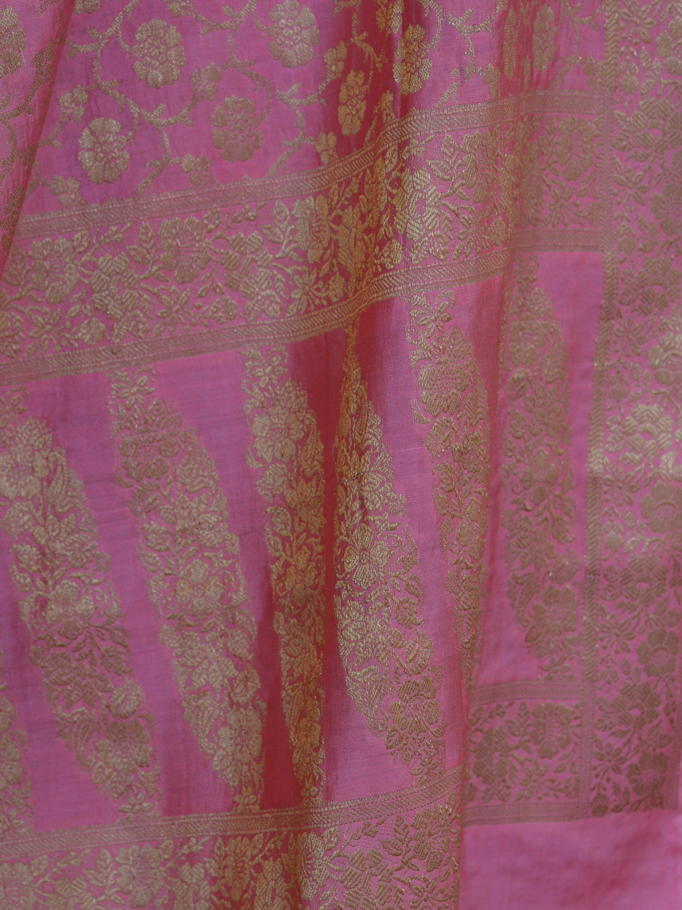 Banarasee Salwar Kameez Cotton Silk Gold Zari Jaal Woven Fabric-Peach