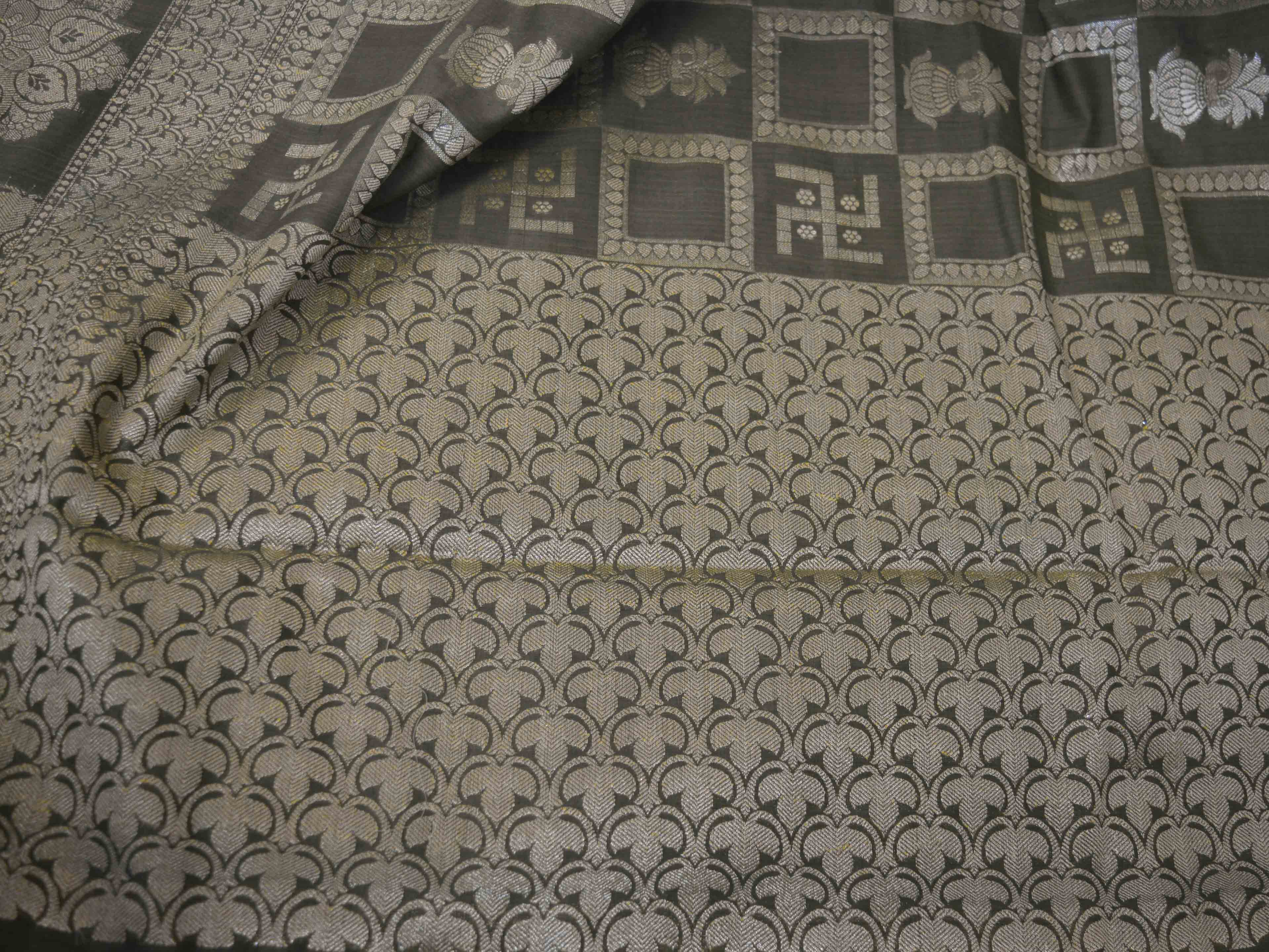 Banarasee Cotton Silk Zari Woven Swastik Design Saree-Olive Green