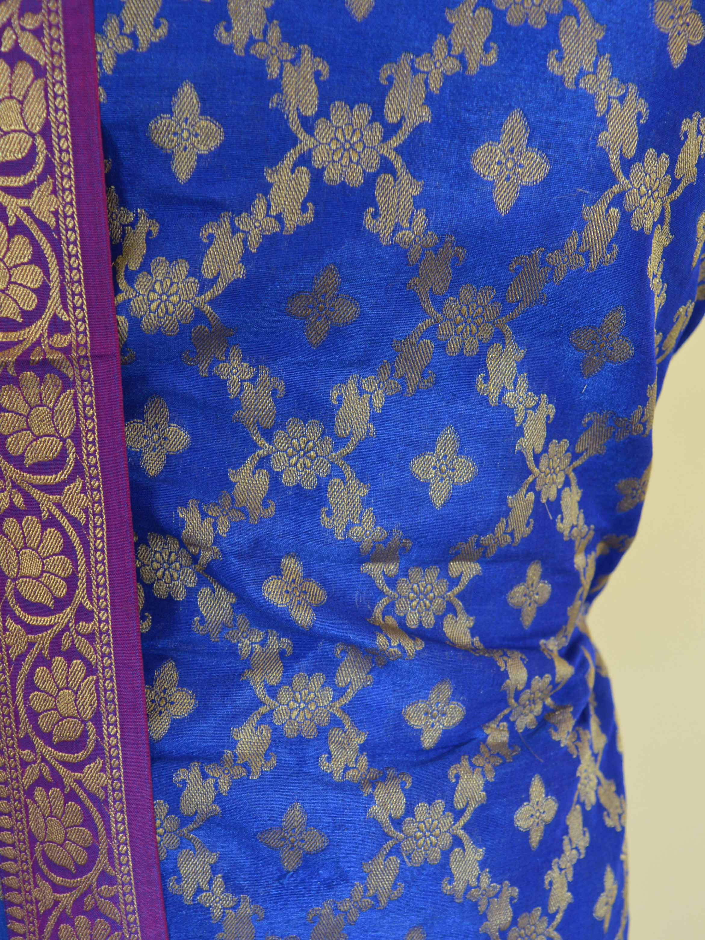 Banarasee Semi Silk Salwar Kameez Fabric With Zari Jaal Dupatta-Royal Blue