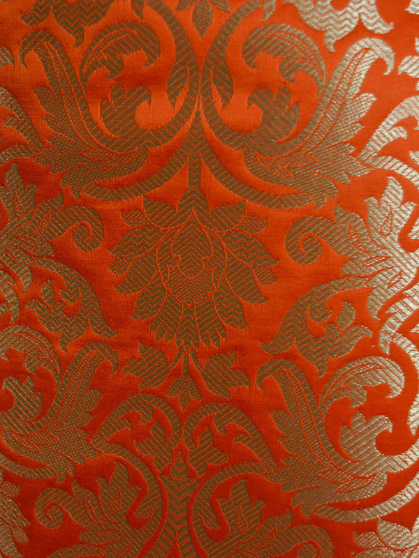 Banarasee Handwoven Satin Brocade Salwar Kameez Fabric & Red Art Silk Dupatta-Orange