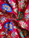 Banarasee Pure Kimkhwab Floral Jaal Semi Silk Fabric-Red