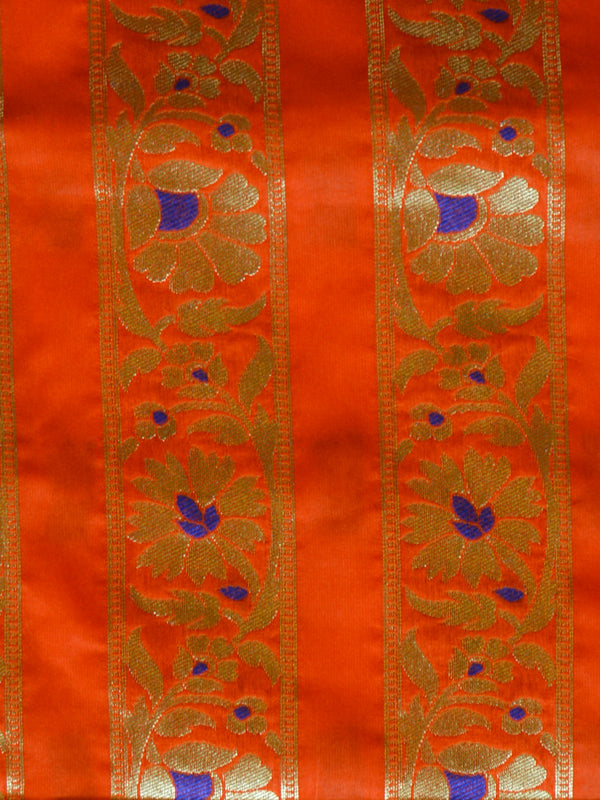 Banarasee Handwoven Art Silk Unstitched Lehenga & Blouse Fabric With Meena Design-Orange