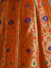 Banarasee Handwoven Art Silk Unstitched Lehenga & Blouse Fabric With Meena Design-Orange