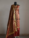 Banarasee Semi Silk Salwar Kameez Fabric With Zari Jaal Dupatta-Red