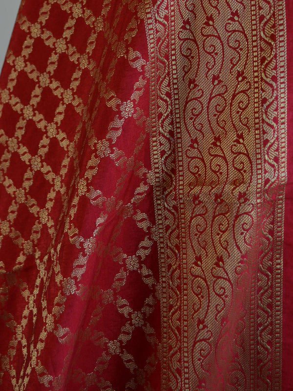 Banarasee Cotton Silk Printed Salwar Kameez Fabric With Red Zari Dupatta-Off White