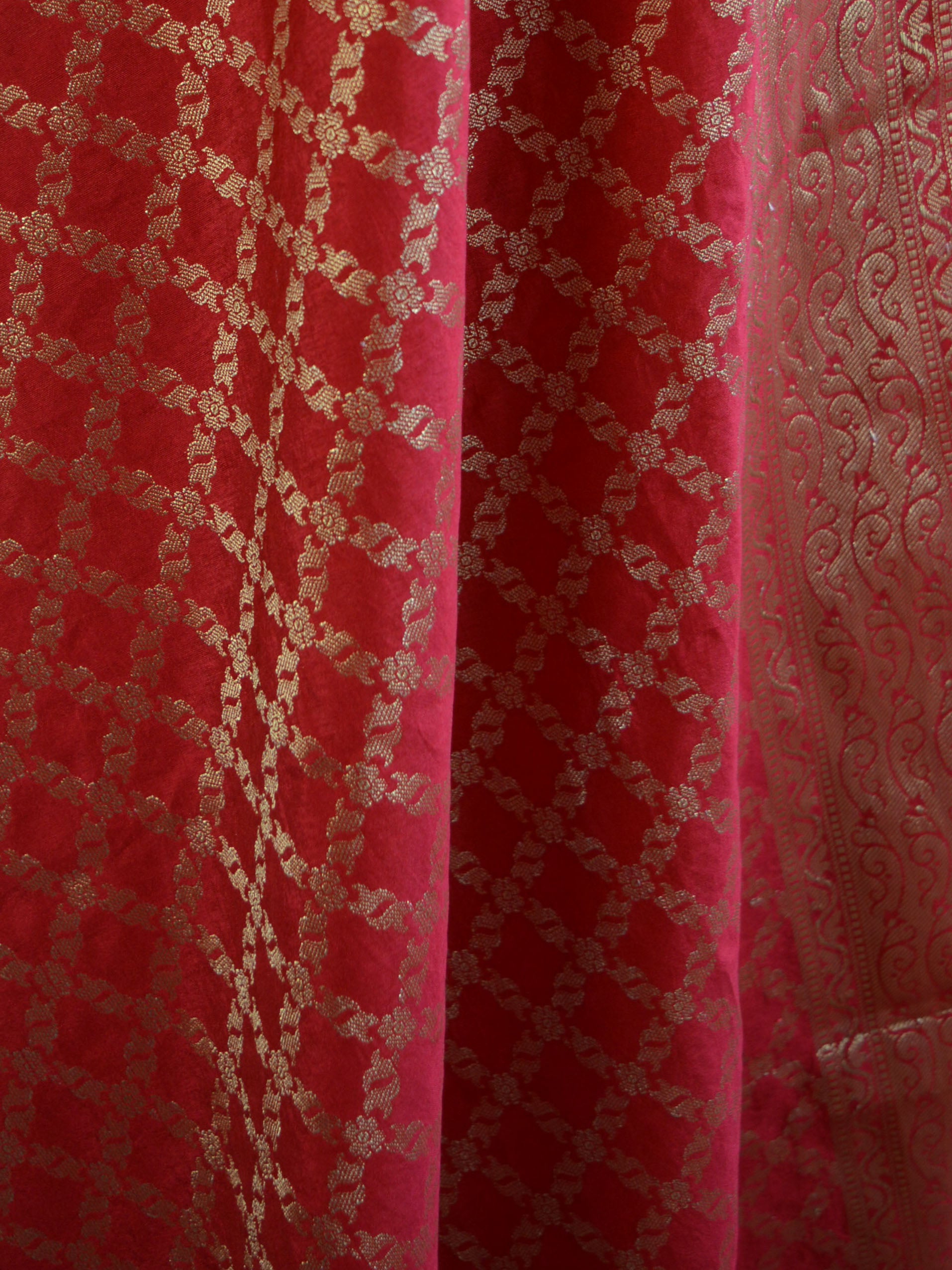 Banarasee Cotton Silk Printed Salwar Kameez Fabric With Red Zari Dupatta-Off White