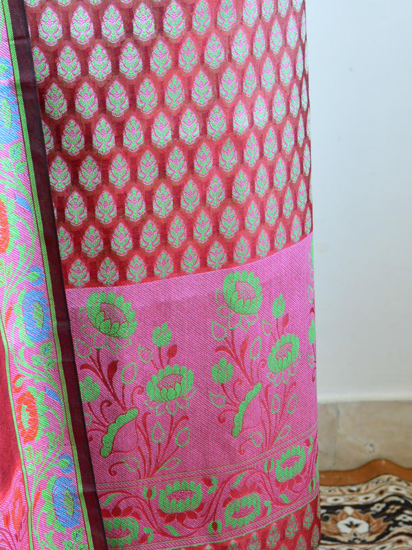 Banarasee Salwar Kameez Cotton Silk Multicolor Resham Buti Woven Fabric-Red