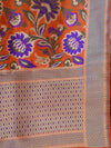 Banarasee Pure Kimkhwab Semi Katan Dupatta Floral Jaal Design-Orange