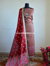 Banarasee Salwar Kameez Cotton Silk Multicolor Resham Buti Woven Fabric-Red