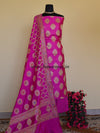 Banarasee Salwar Kameez Glossy Semi Silk Zari & Meena Buta Work Fabric-Magenta