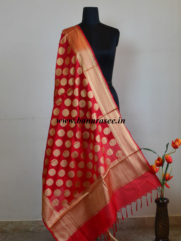 Banarasee Art Silk Dupatta Circle Buti Design-Red