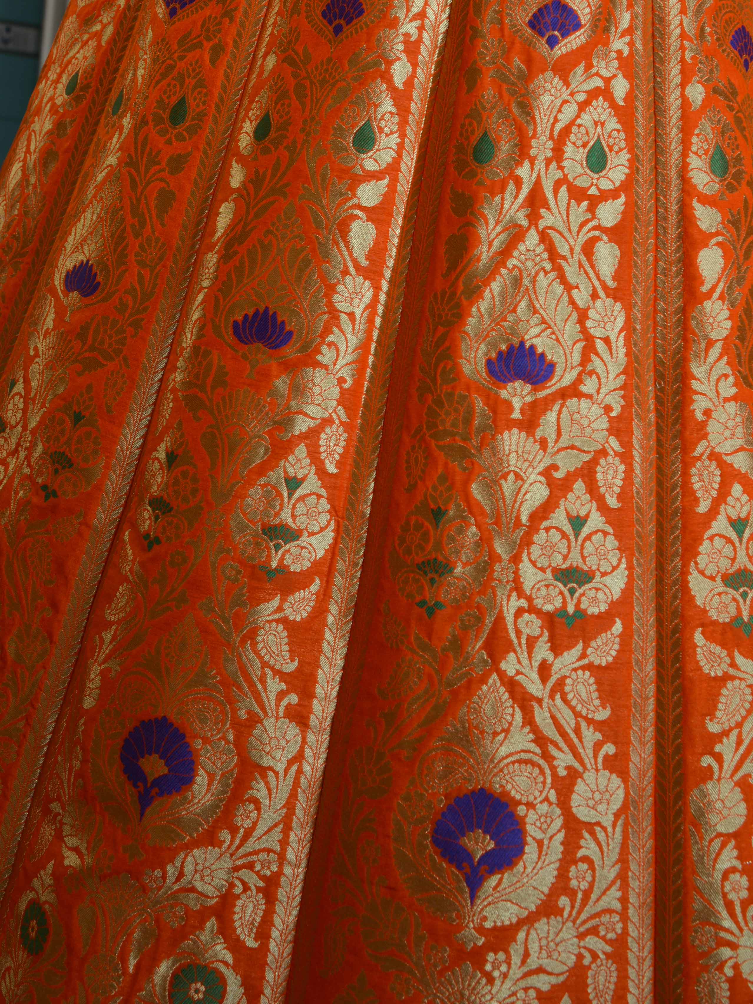 Banarasee Handwoven Art Silk Unstitched Lehenga & Blouse Fabric With Meena Design-Orange