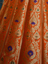 Banarasee Handwoven Art Silk Unstitched Lehenga & Blouse Fabric With Meena Design-Orange
